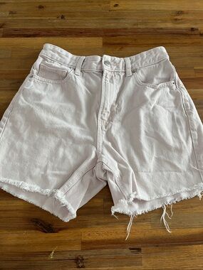 High-Rise Light Lavender Frayed Hem Denim Shorts